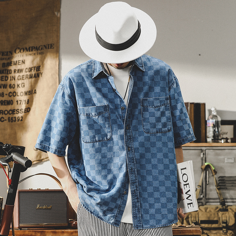 Color-woven Checkerboard Plaid Shirt A0986