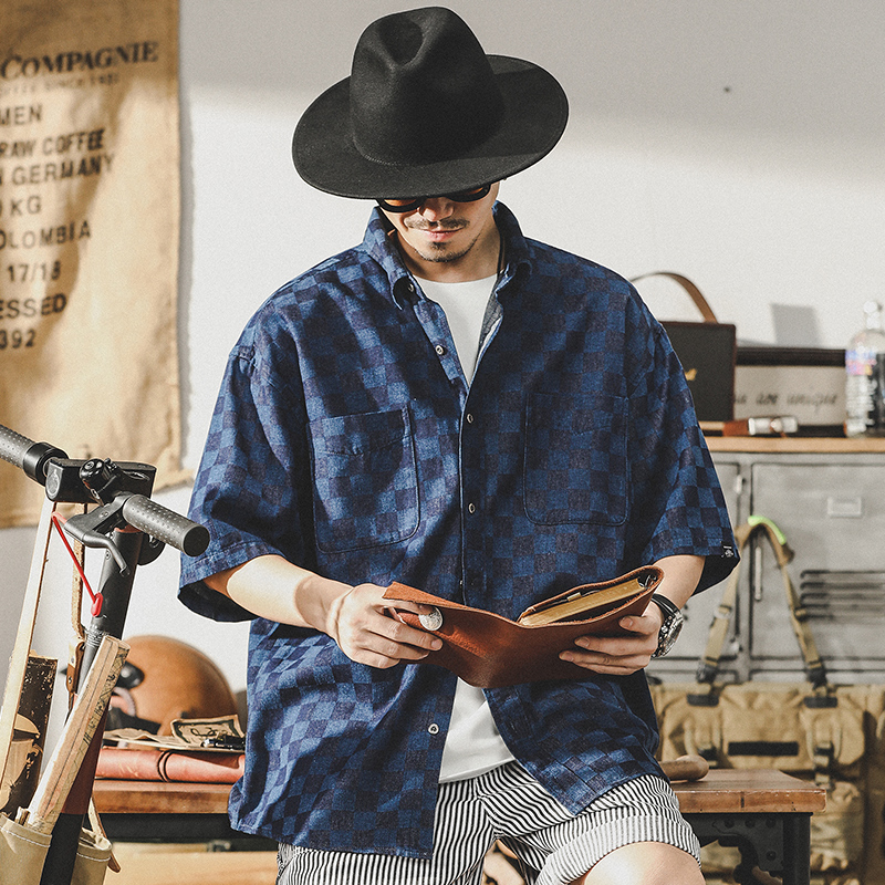 Color-woven Checkerboard Plaid Shirt A0986