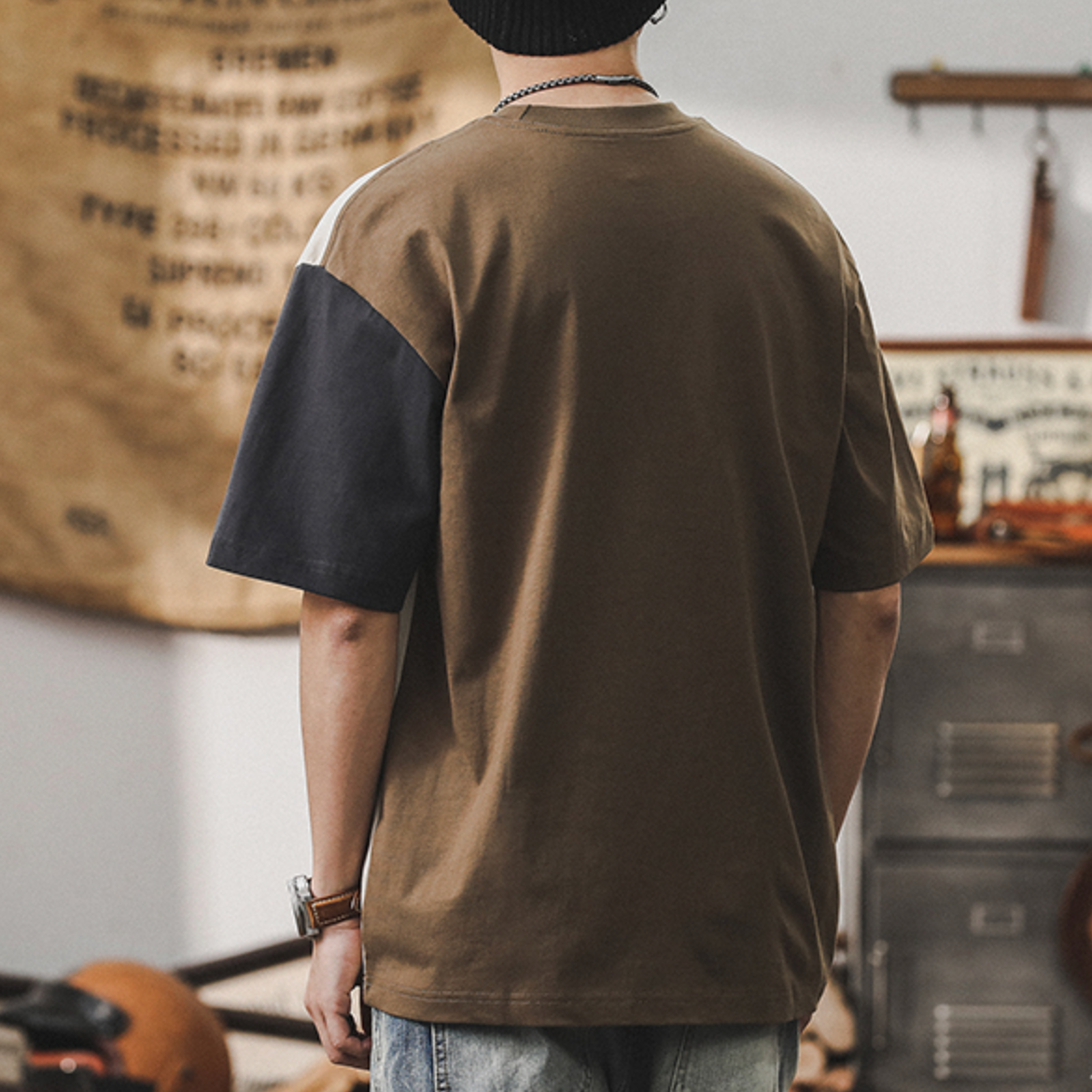 Contrast Color Short-sleeved T-shirt A0938