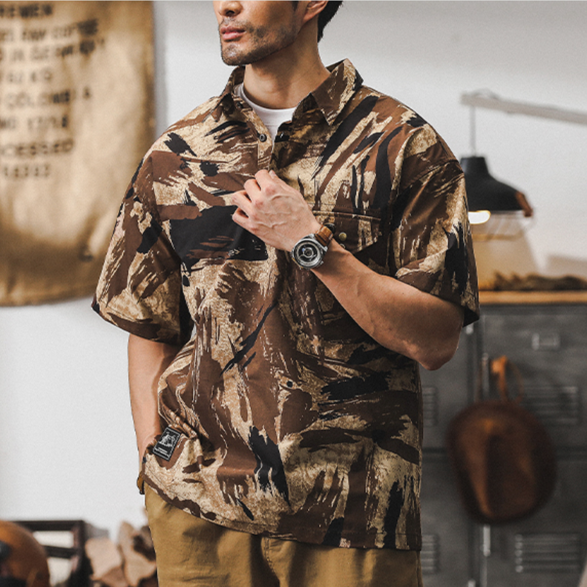 Loose Camouflage Casual Half-sleeved Polo Shirt A0950