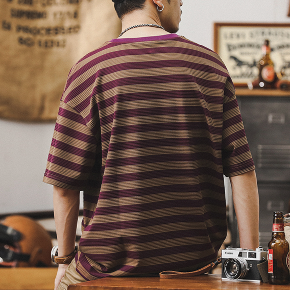 Short-sleeved T-shirt Striped Top A0961