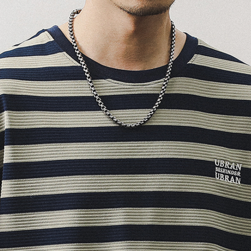 Short-sleeved T-shirt Striped Top A0961