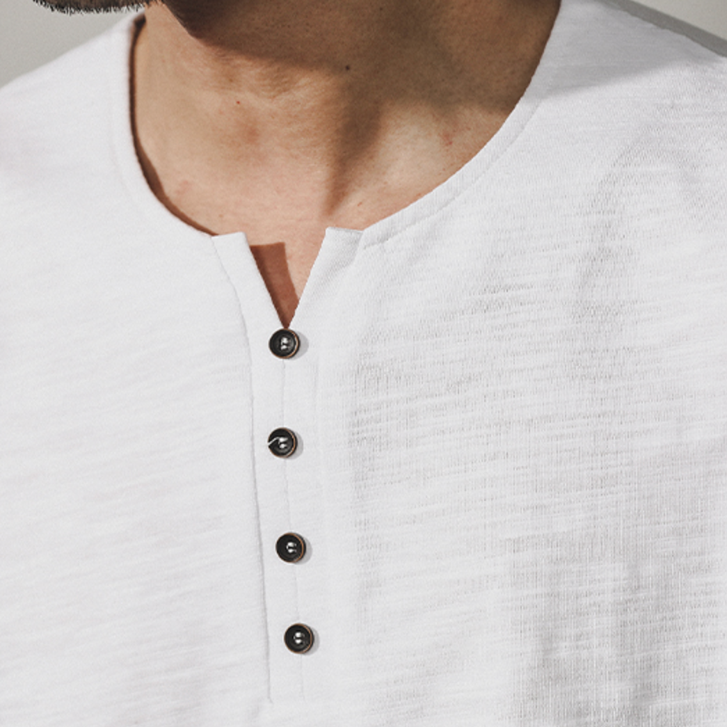 Henry Collar Short-sleeved Simple T-shirt A0966