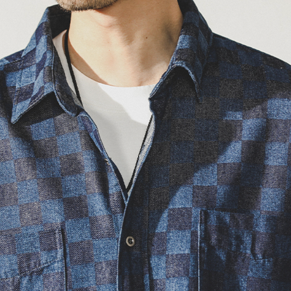 Color-woven Checkerboard Plaid Shirt A0986