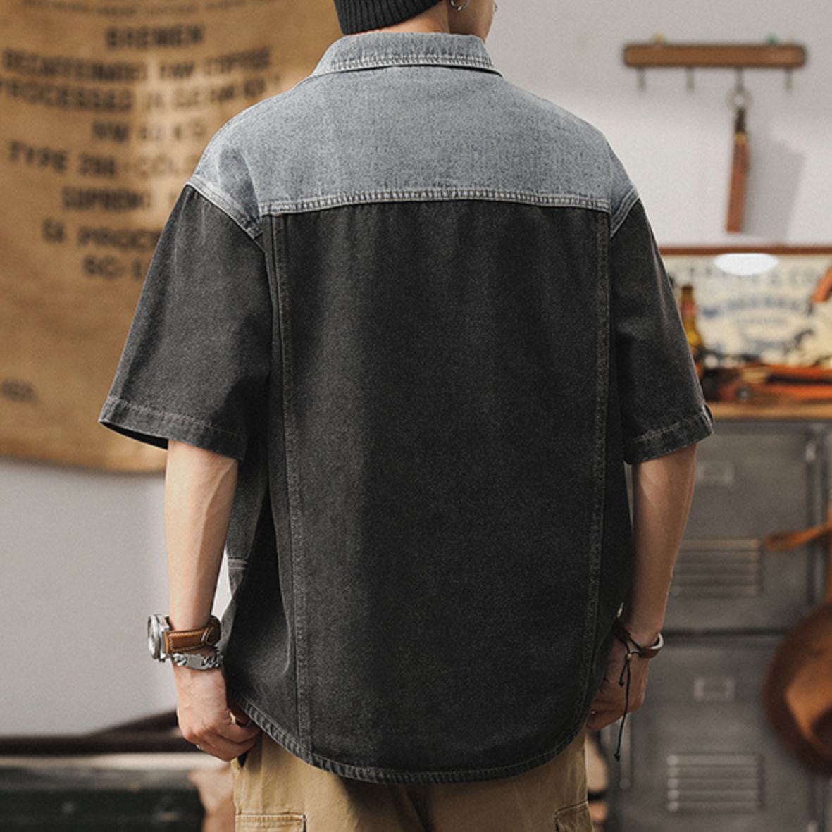 Stitching Contrast Color Denim Shirt A0989