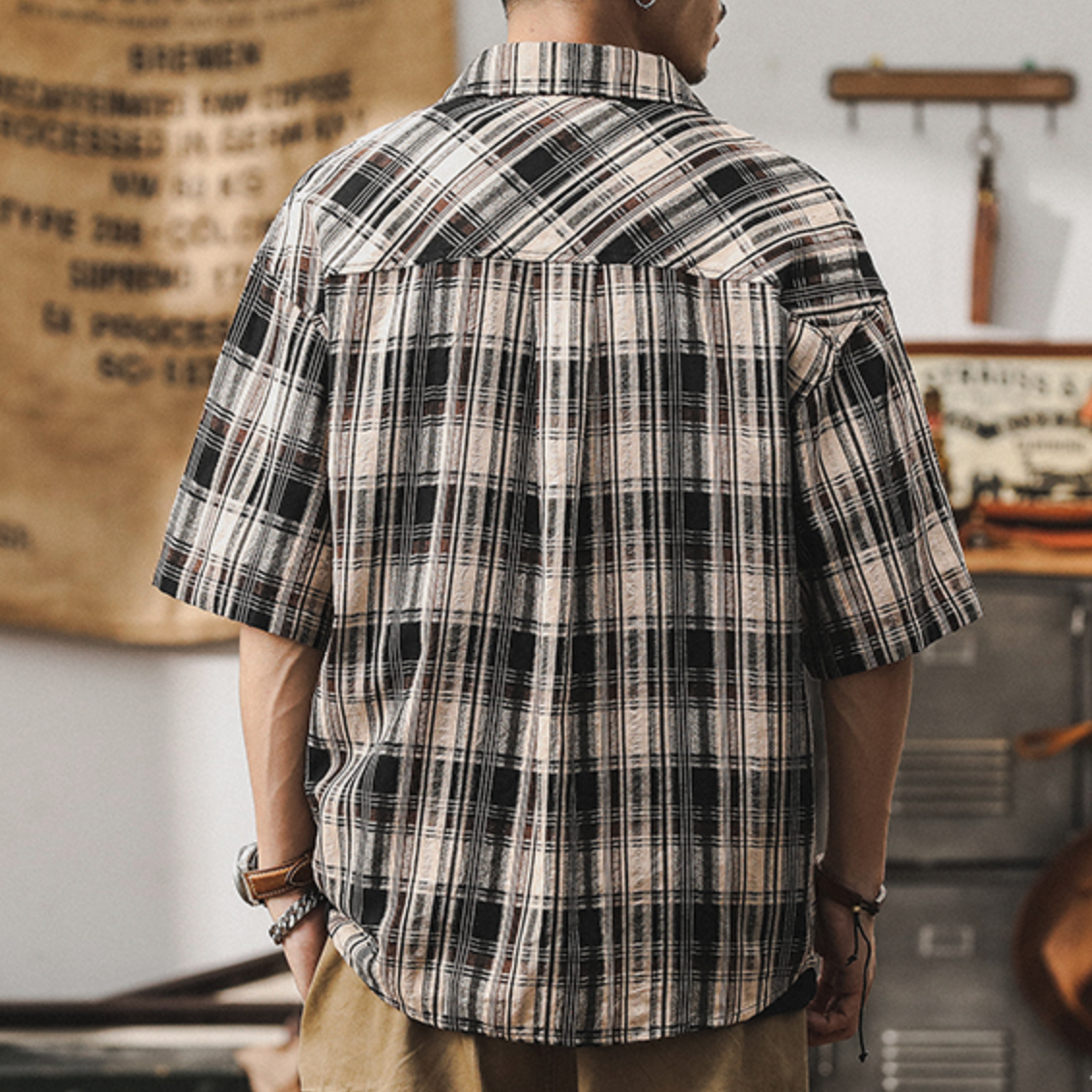 Plaid Shirt Short-sleeved A0992