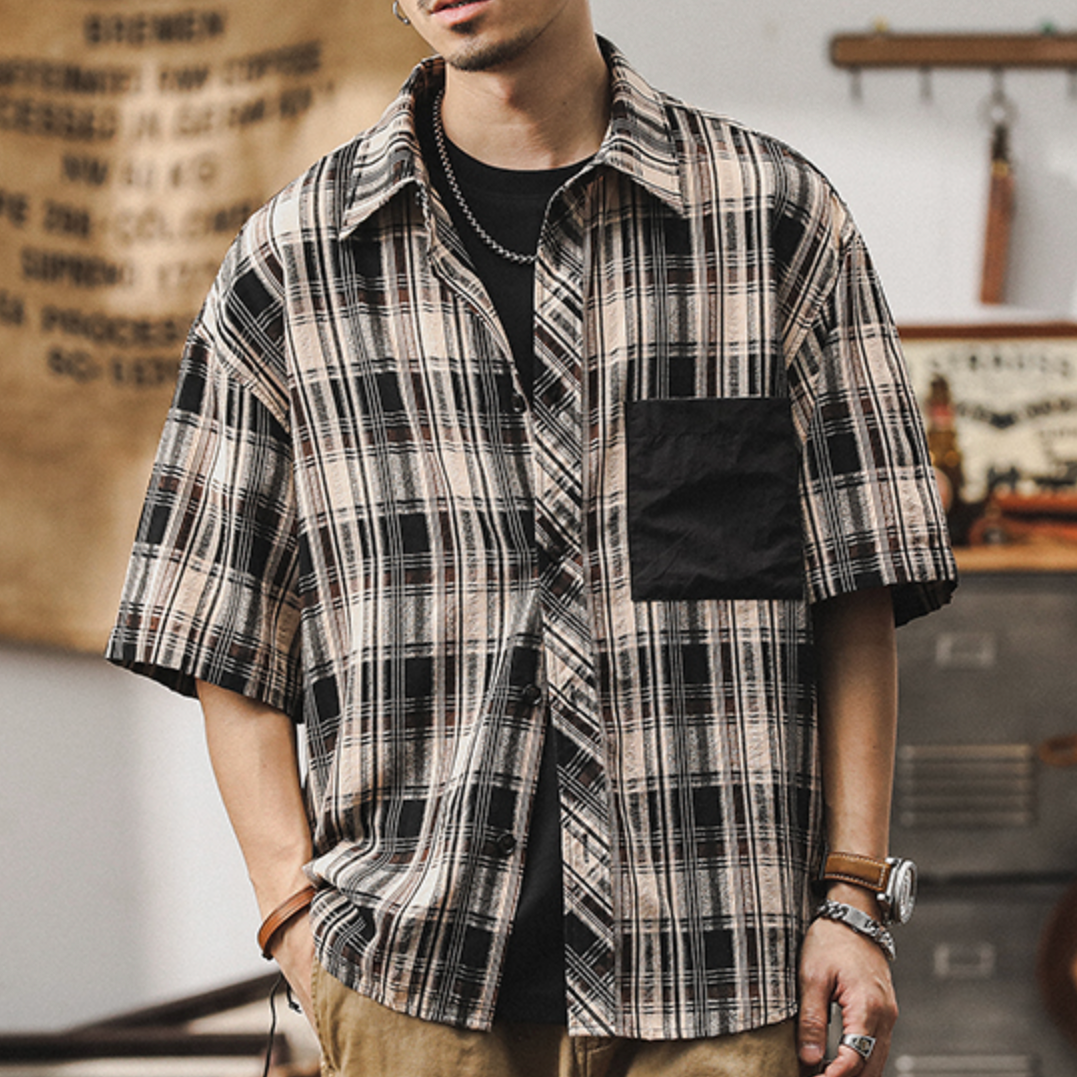 Plaid Shirt Short-sleeved A0992