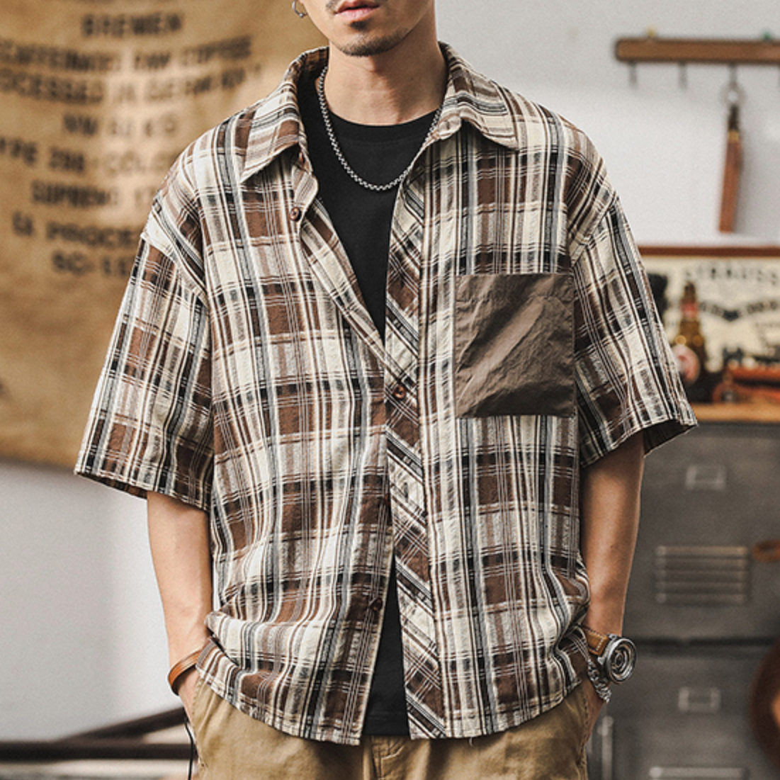 Plaid Shirt Short-sleeved A0992