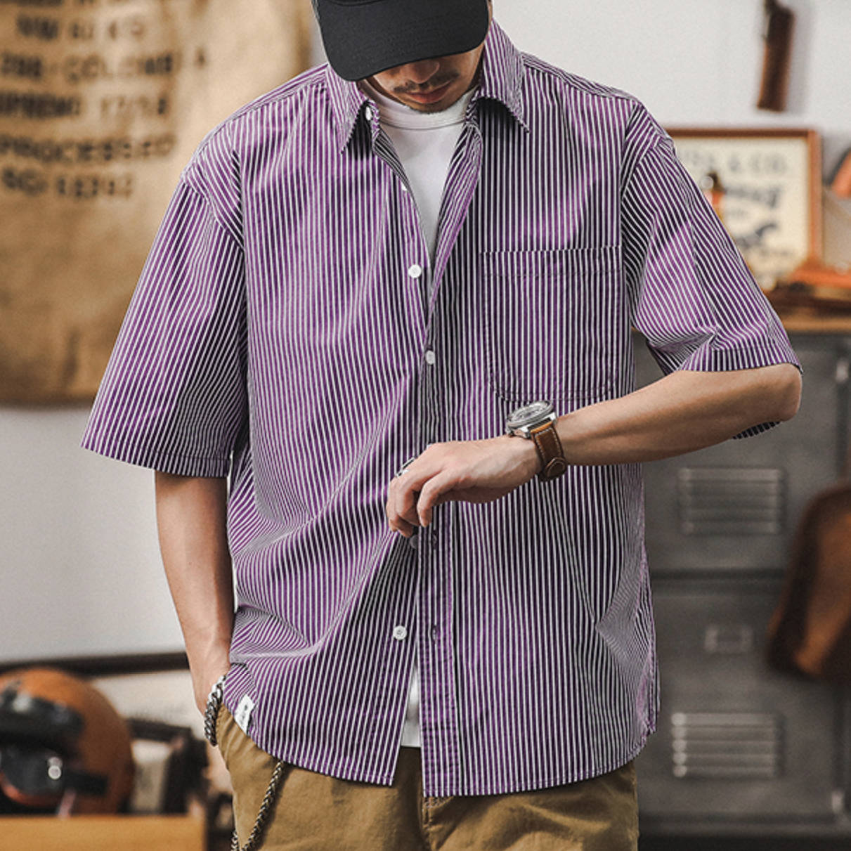 Striped Shirt Short Sleeve A0994