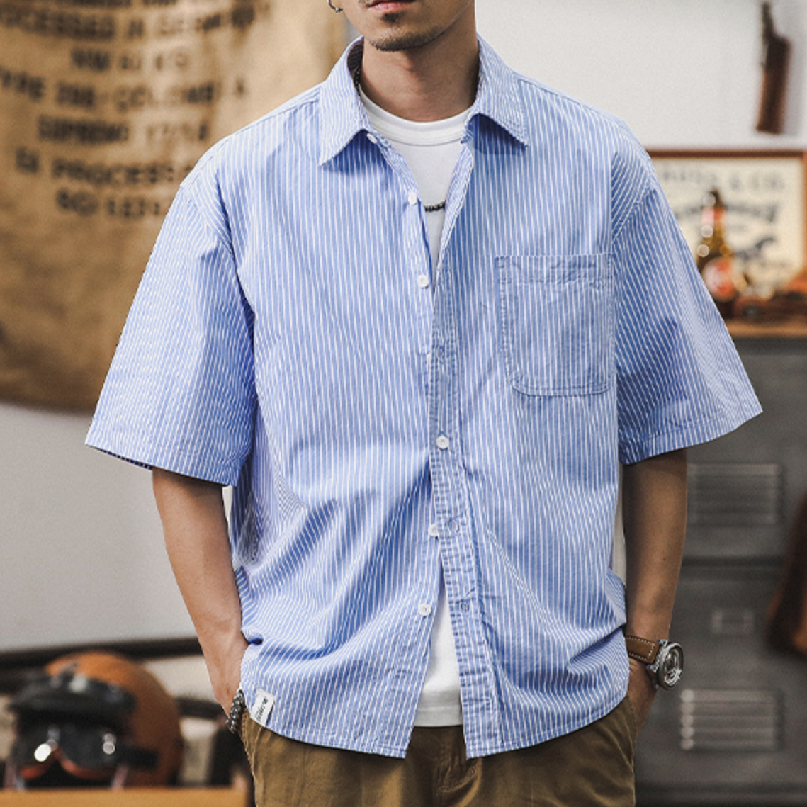 Striped Shirt Short Sleeve A0994