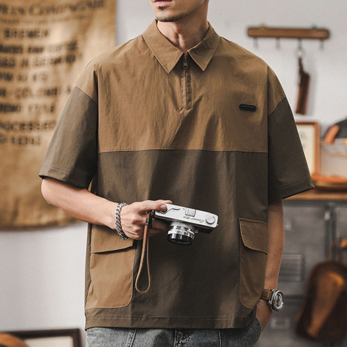 Contrast Color Stitching Shirt A0996