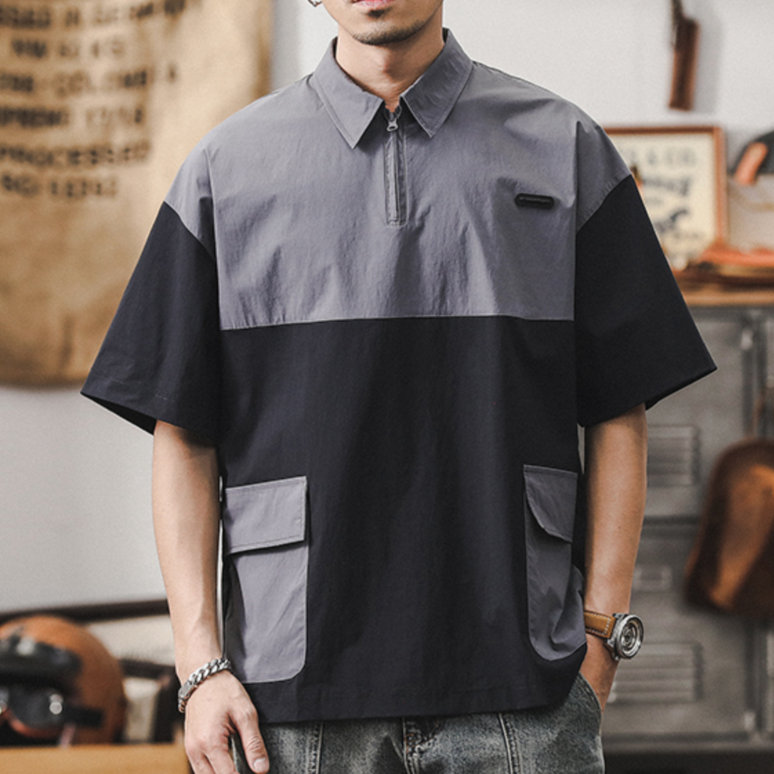 Contrast Color Stitching Shirt A0996