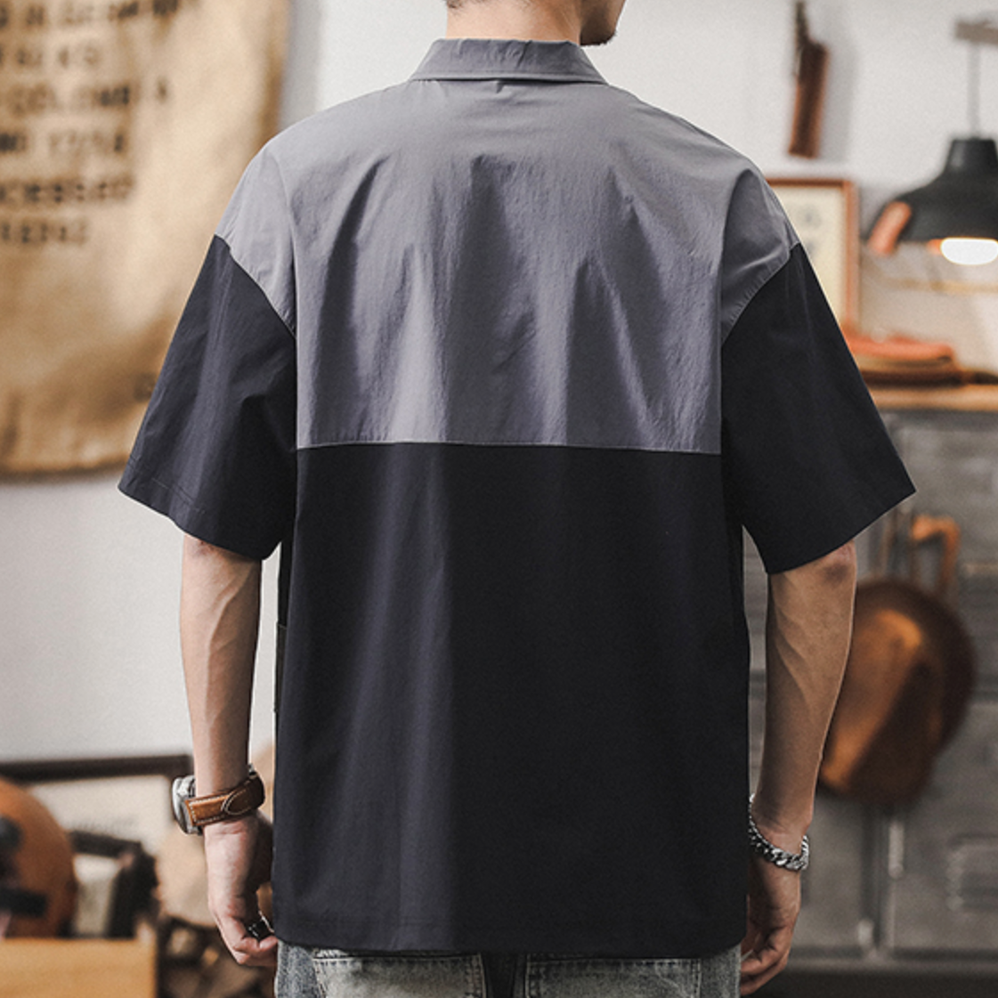 Contrast Color Stitching Shirt A0996