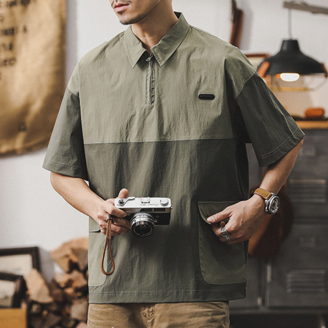 Contrast Color Stitching Shirt A0996