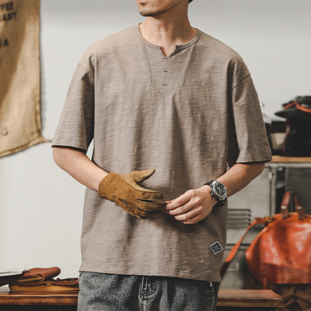 Bamboo Texture Tough Guy Henry Shirt A0997