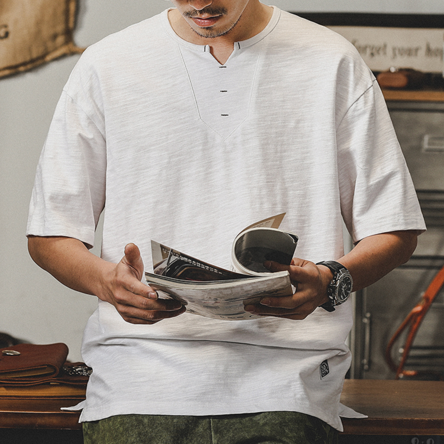 Bamboo Texture Tough Guy Henry Shirt A0997