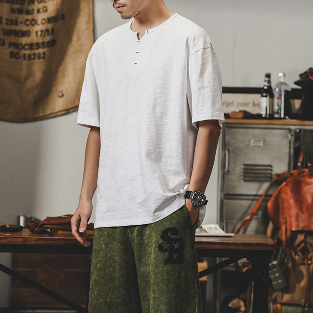 Bamboo Texture Tough Guy Henry Shirt A0997
