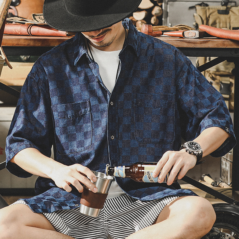 Color-woven Checkerboard Plaid Shirt A0986
