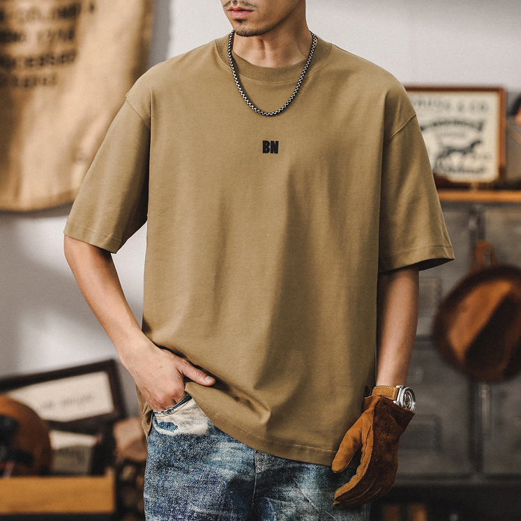 Flocking Printing T-shirt Short-sleeved A0981