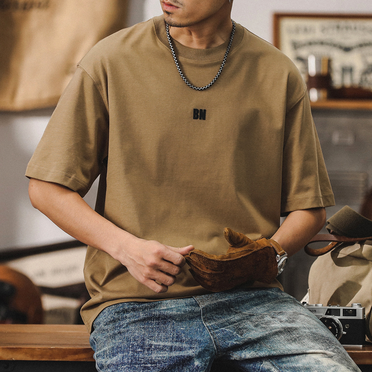 Flocking Printing T-shirt Short-sleeved A0981