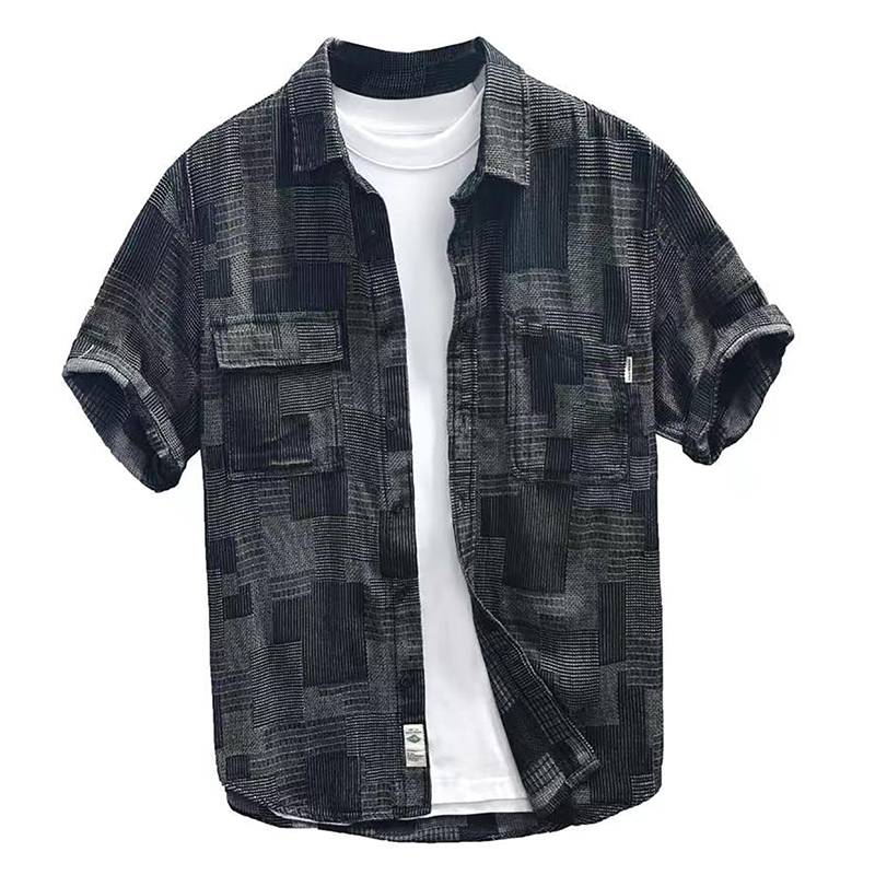Plaid Denim Shirt Short-sleeved A0985