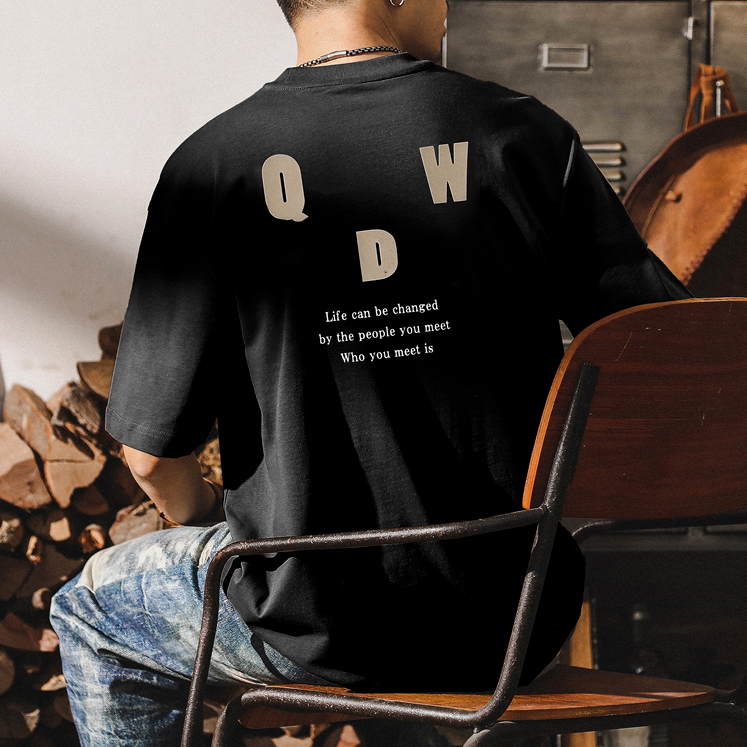 Flocking Printing T-shirt Short-sleeved A0981