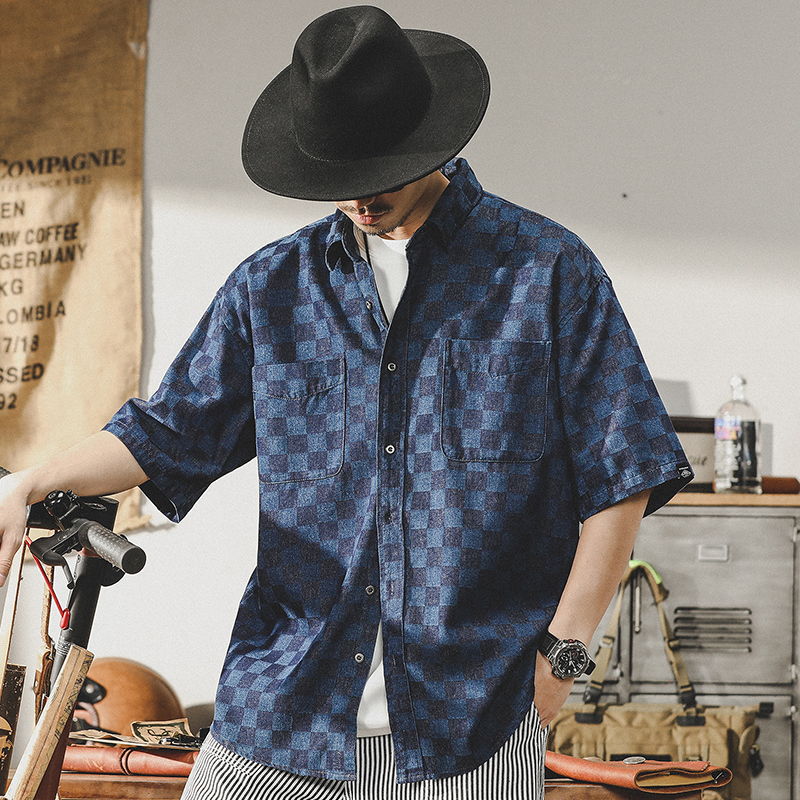 Color-woven Checkerboard Plaid Shirt A0986