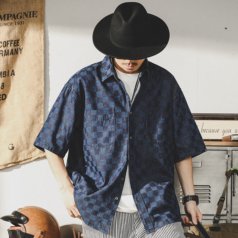 Color-woven Checkerboard Plaid Shirt A0986