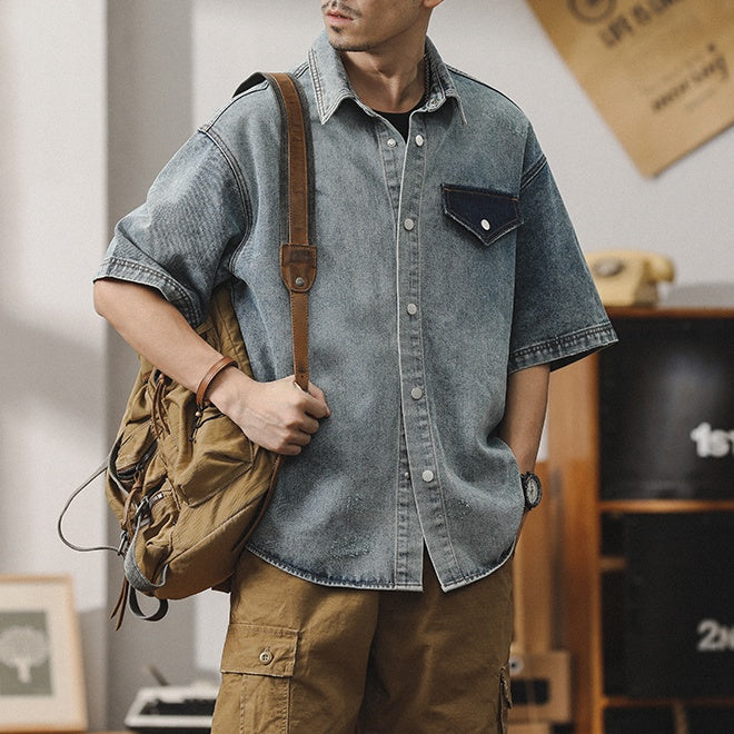 Summer Denim Shirt Short-sleeved A1017