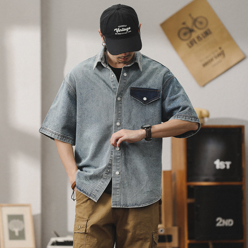 Summer Denim Shirt Short-sleeved A1017