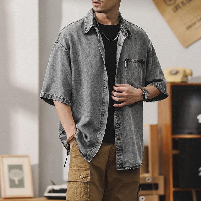 Washed Denim Shirt Short Sleeve A1025