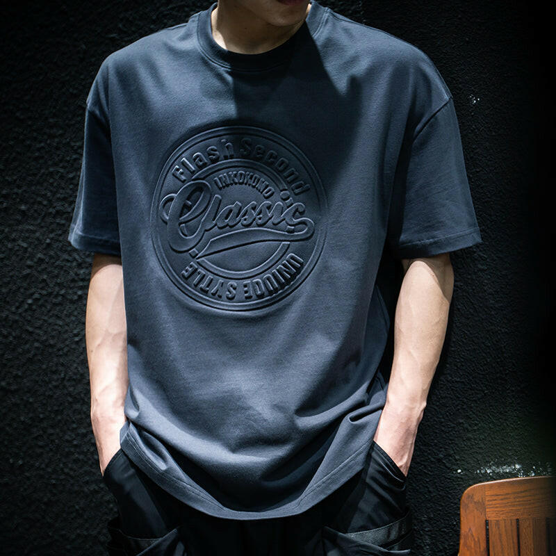 Center Print Half-sleeved Round Neck T-shirt A0184
