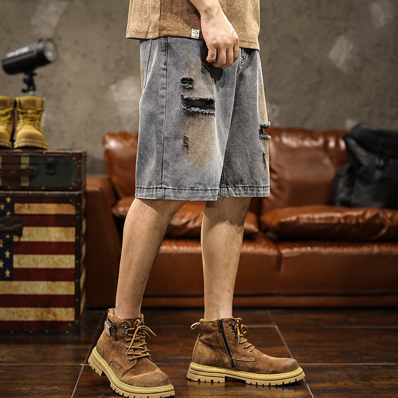 Ripped Straight Denim Shorts A1010