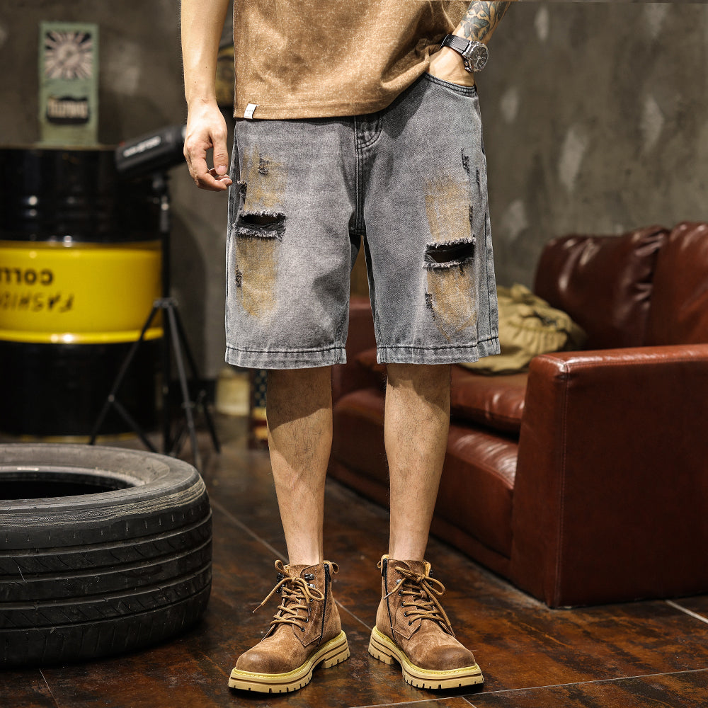 Ripped Straight Denim Shorts A1010