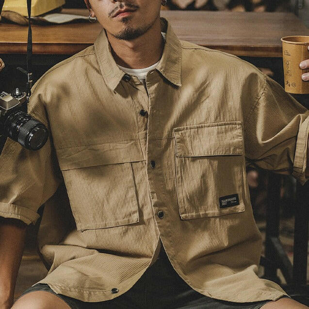 Tooling Short-sleeved Beige Shirt A0135