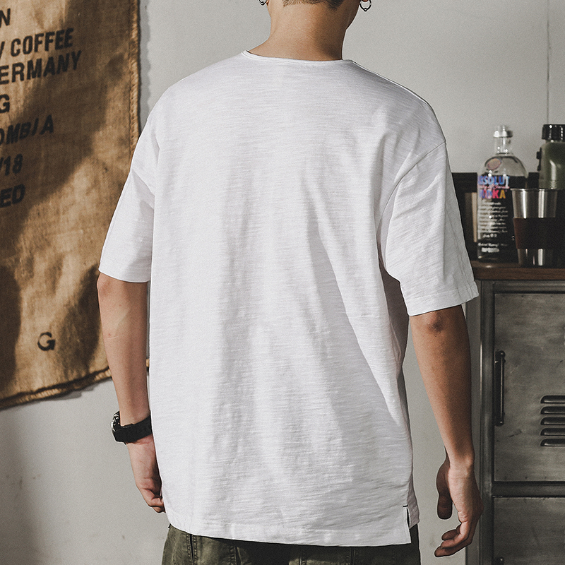 Henry Collar Short-sleeved Simple T-shirt A0966
