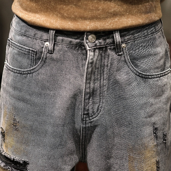 Ripped Straight Denim Shorts A1010