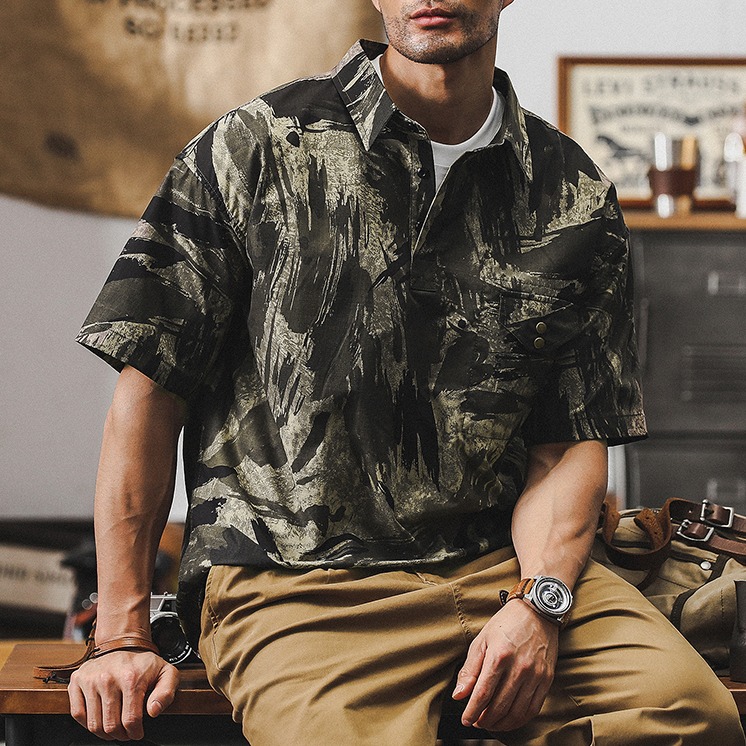 Loose Camouflage Casual Half-sleeved Polo Shirt A0950