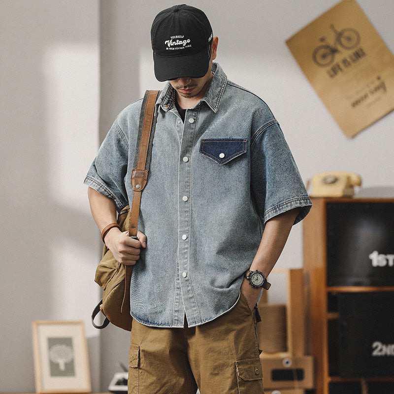 Summer Denim Shirt Short-sleeved A1017