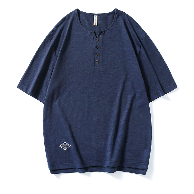 Henry Collar Short-sleeved Simple T-shirt A0966