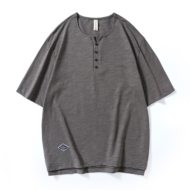 Henry Collar Short-sleeved Simple T-shirt A0966
