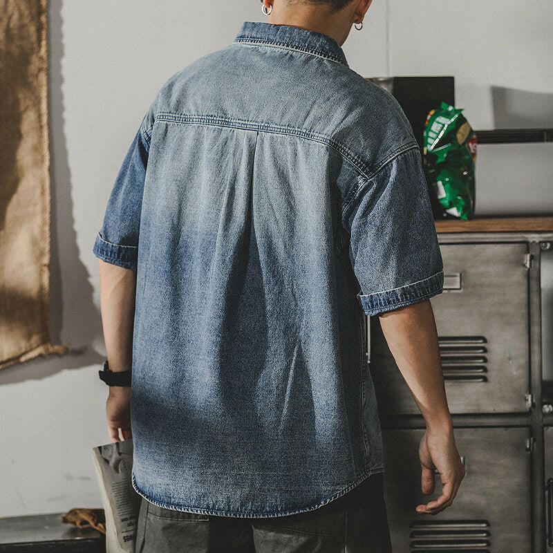Retro Washed Tooling Denim Shirt A0133