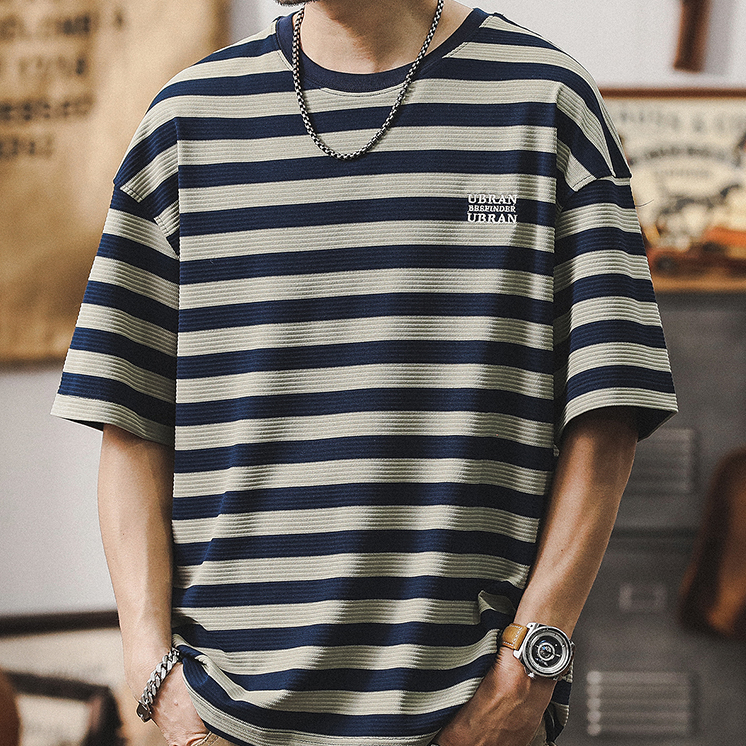 Short-sleeved T-shirt Striped Top A0961