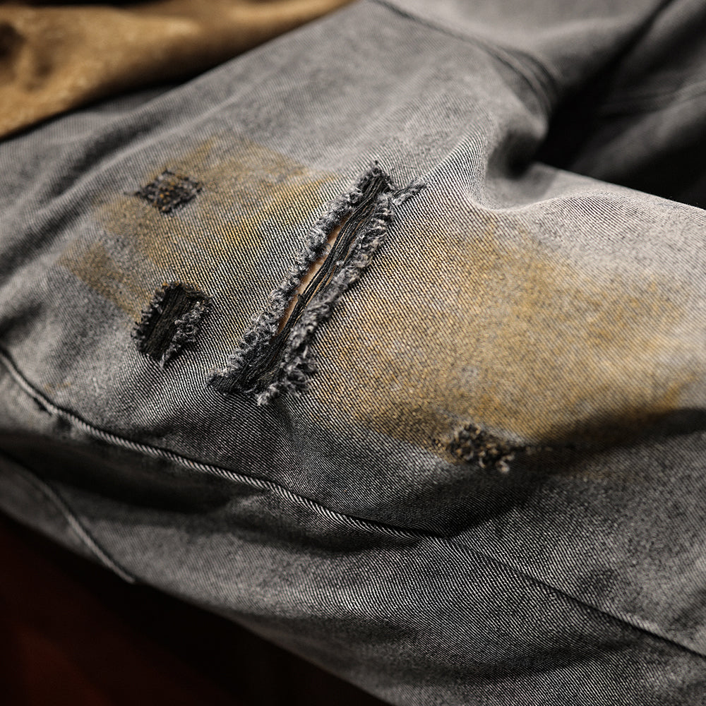 Ripped Straight Denim Shorts A1010