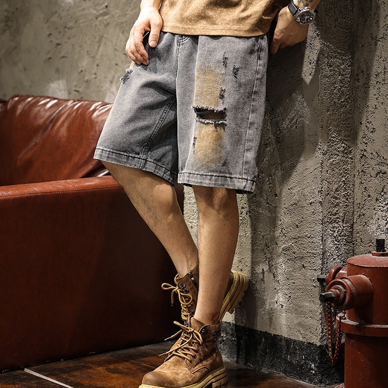 Ripped Straight Denim Shorts A1010