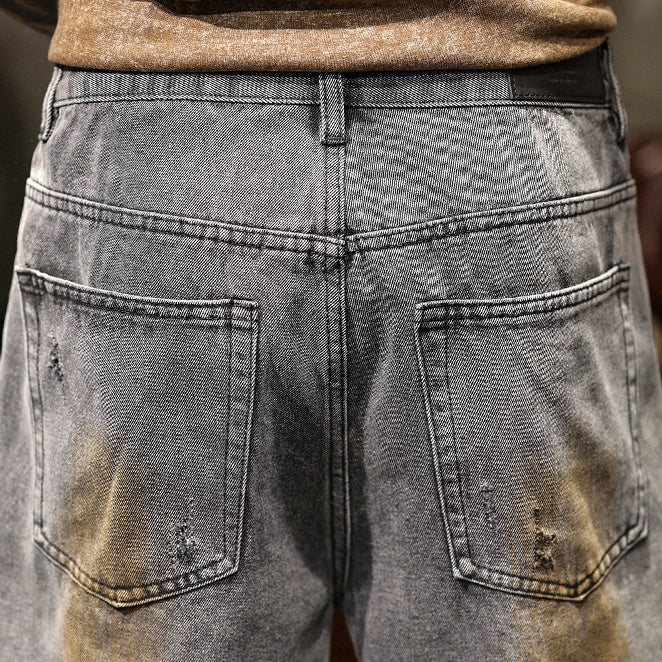 Ripped Straight Denim Shorts A1010