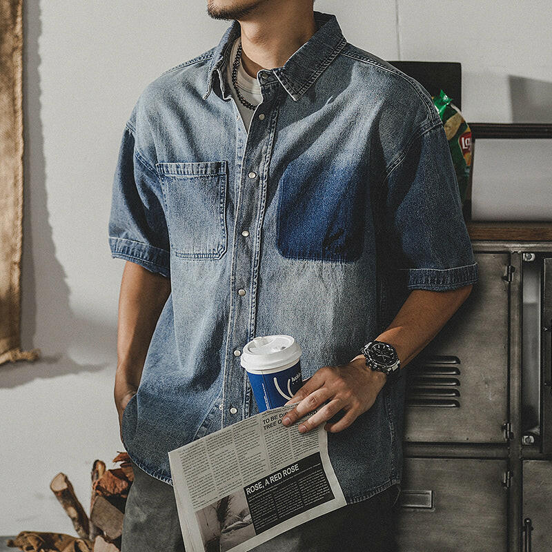 Retro Washed Tooling Denim Shirt A0133