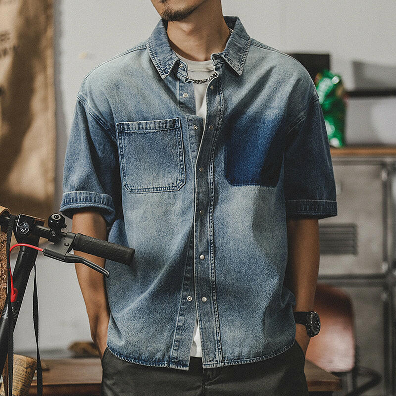 Retro Washed Tooling Denim Shirt A0133