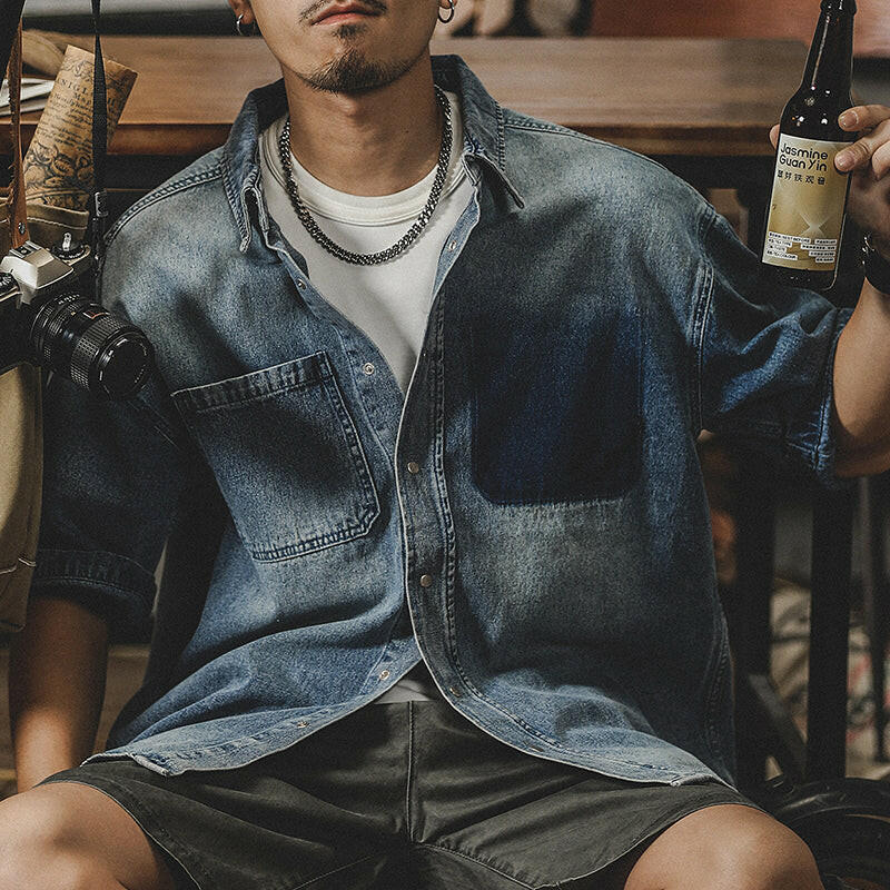 Retro Washed Tooling Denim Shirt A0133