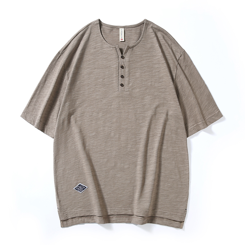 Henry Collar Short-sleeved Simple T-shirt A0966